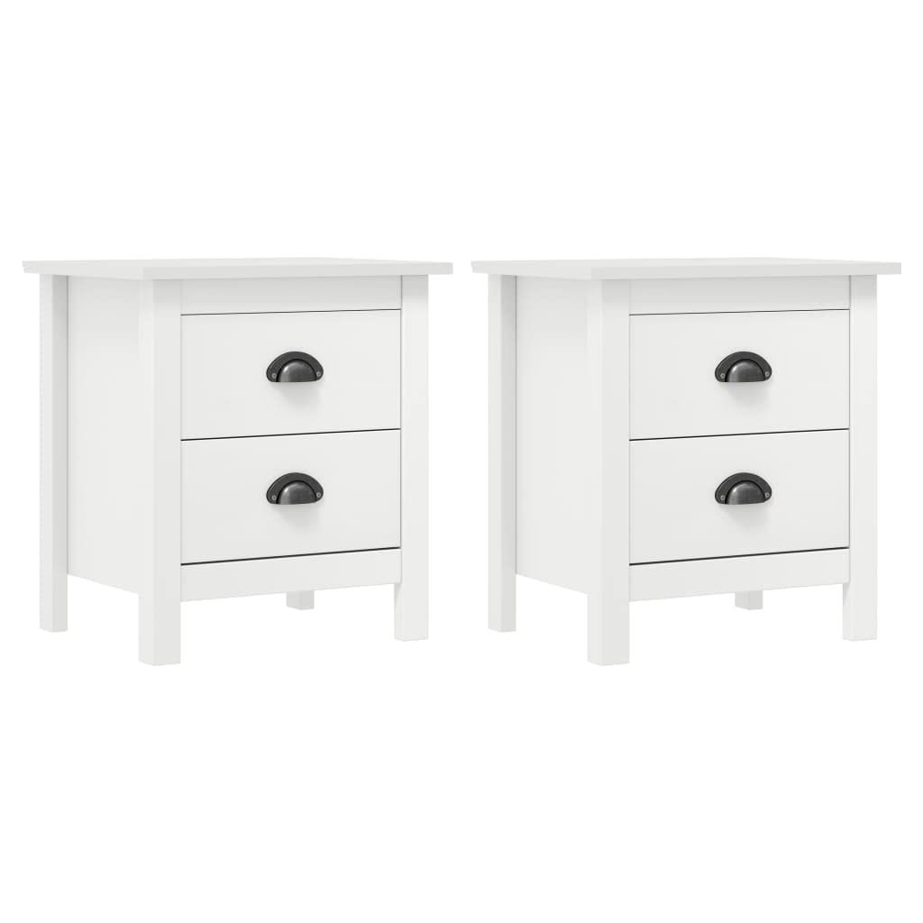 vidaXL Bedside Cabinet - 2 pcs Set in White, Made of Solid Pine Wood, with Two Smooth-Running Drawers, Cup Handles, Compact and Stylish, Ideal for Bedroom, Living Room